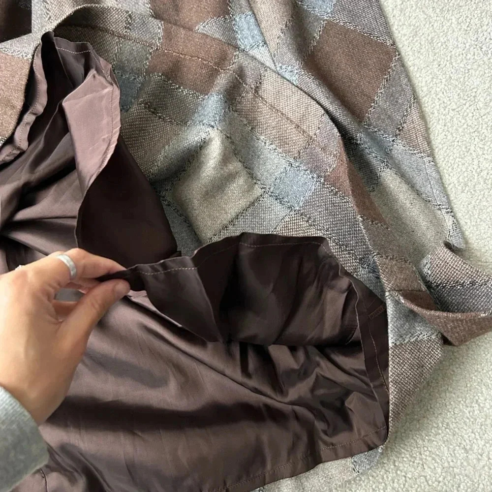 Vintage 90’s high waist wool plaid ruffle  midi skirt - Picture 15 of 16